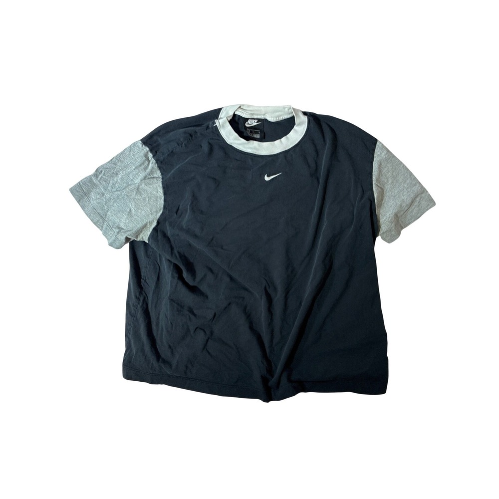 Nike Womens Ringer T-Shirt Black Grey Colorblock Swoosh Organic Cotton Large